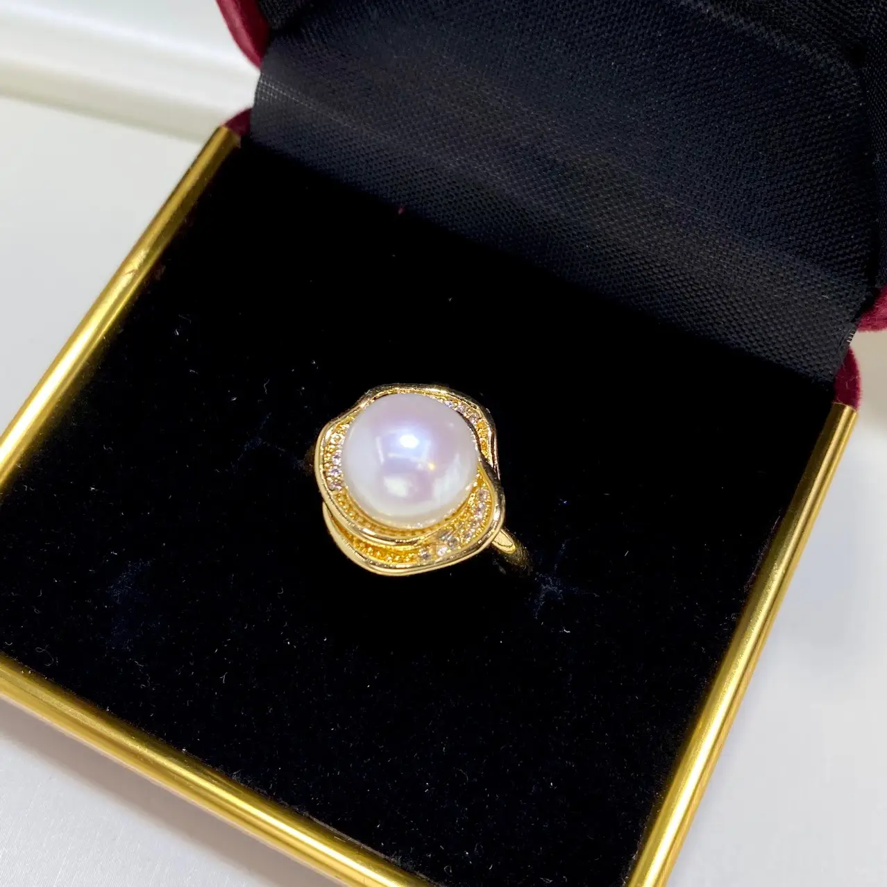 18K Gold Pearl Rings Pink Purple Large 10mm — feature 12