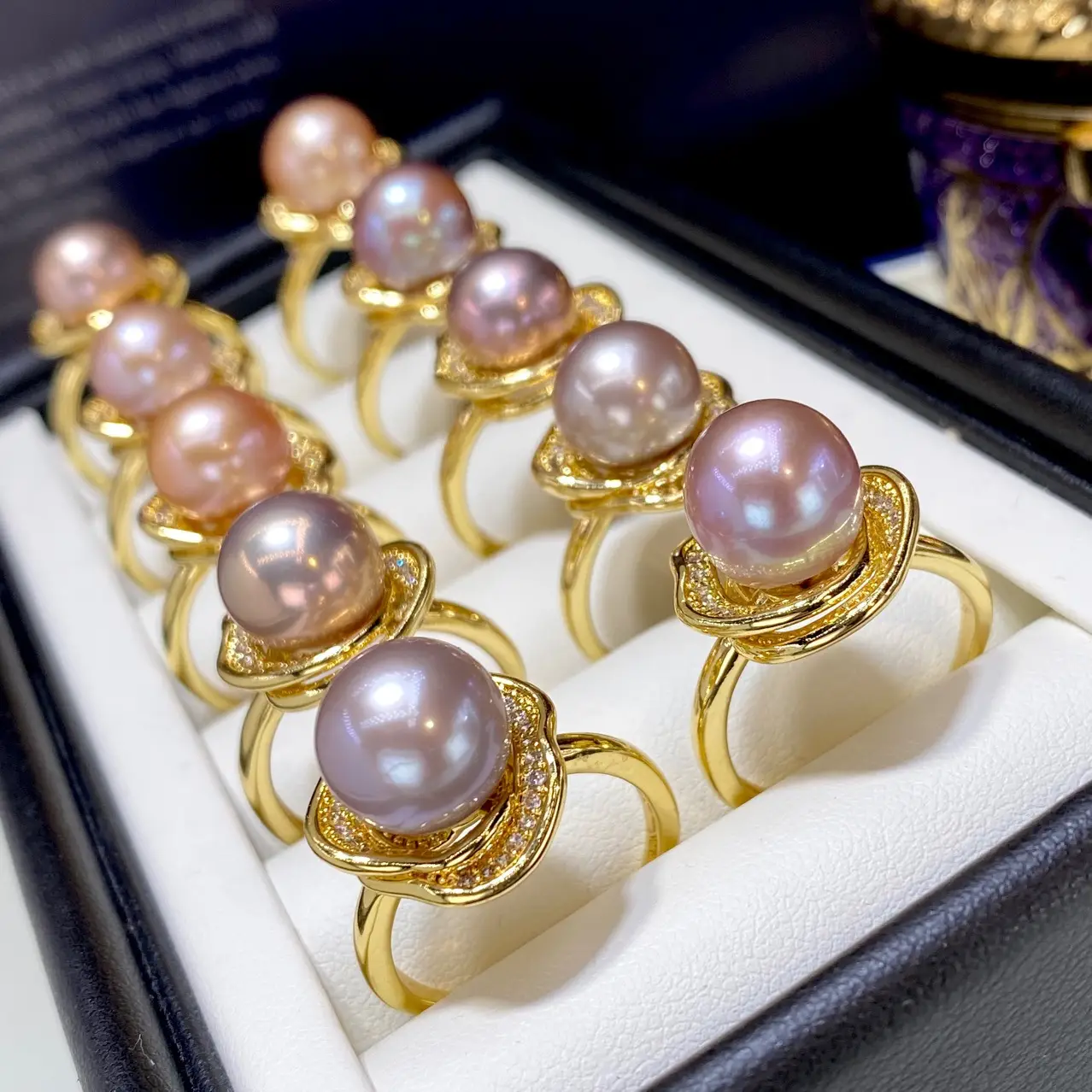 18K Gold Pearl Rings Pink Purple Large 10mm — feature 9