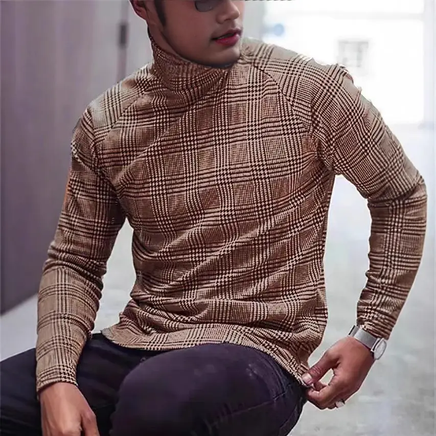 Men's Blue White Houndstooth Slim Fit Pullover Shirt - Image 6