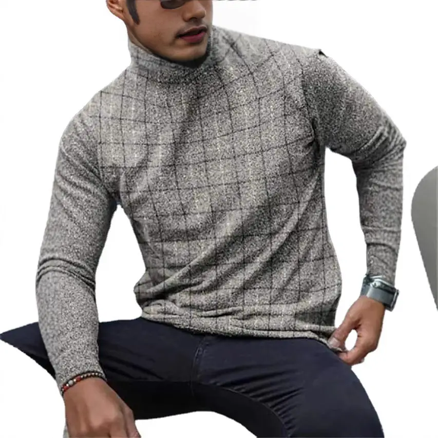 Men's Blue White Houndstooth Slim Fit Pullover Shirt - Image 8