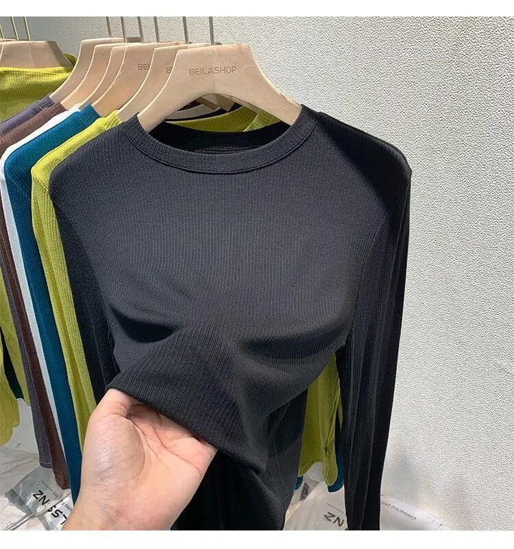 Women White Ribbed Long Sleeve T-Shirt 2026 - Image 8