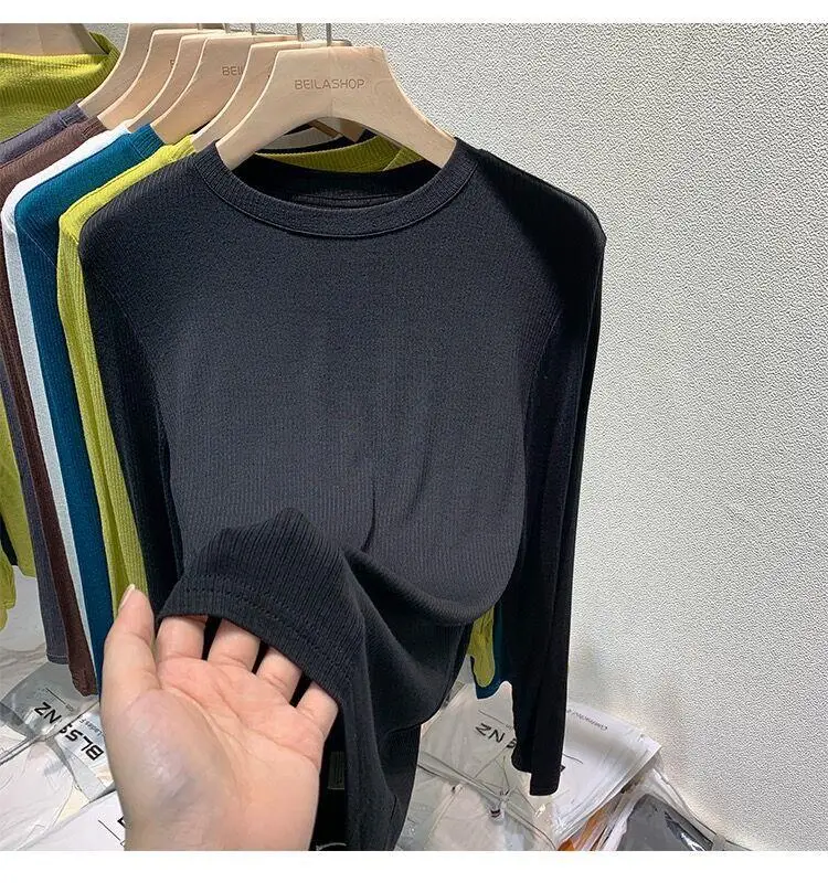 Women White Ribbed Long Sleeve T-Shirt 2026 - Image 9