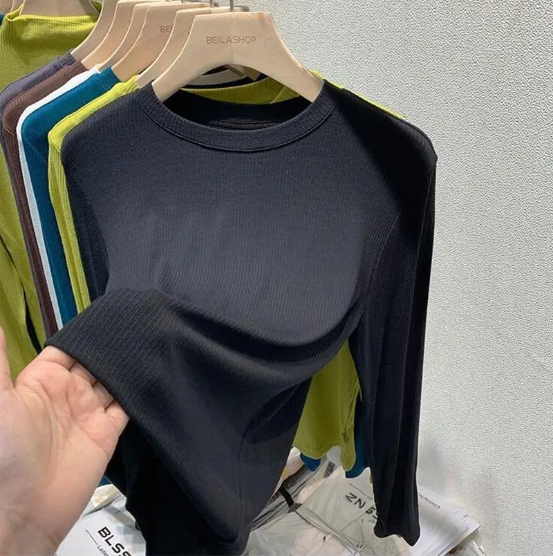Women White Ribbed Long Sleeve T-Shirt 2026 - Image 2
