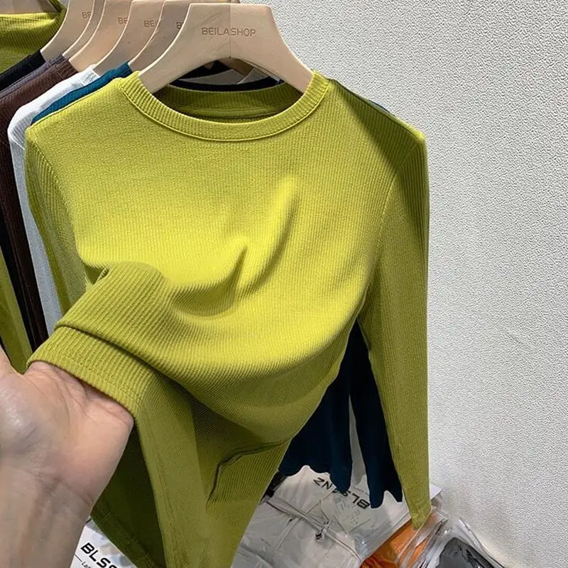 Women White Ribbed Long Sleeve T-Shirt 2026 - Image 3