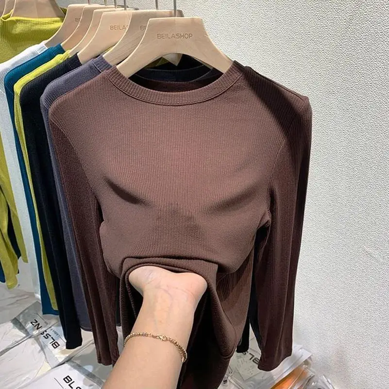 Women White Ribbed Long Sleeve T-Shirt 2026 - Image 4