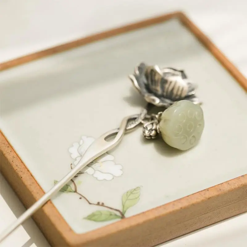 Chinese S925 Silver Lotus Hairpin Hanfu Accessory - Image 3