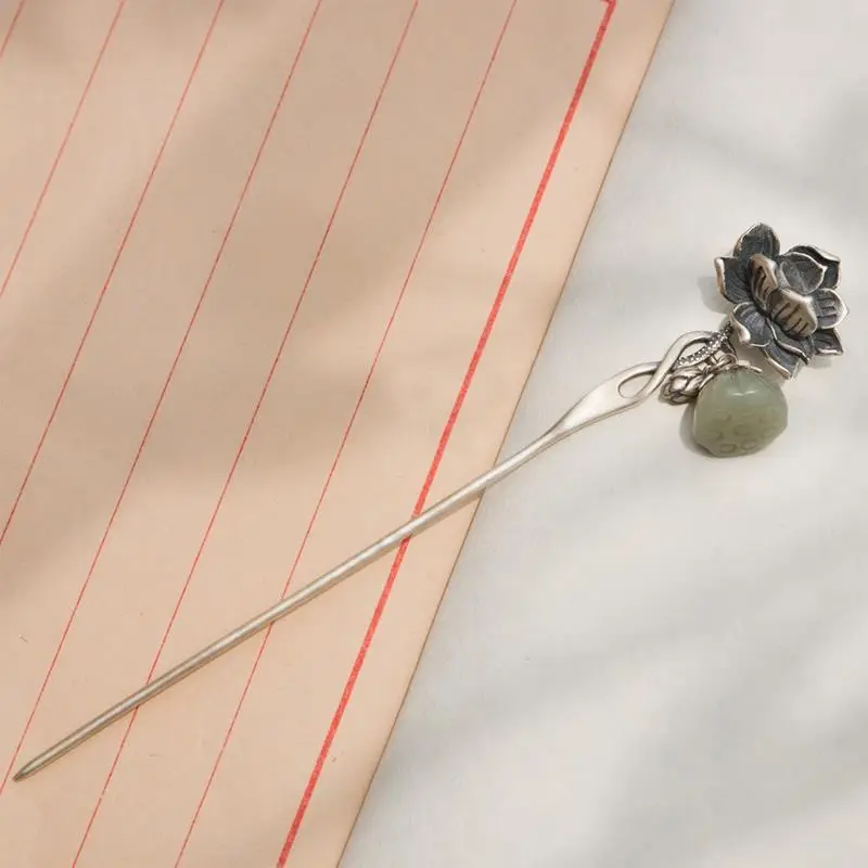 Chinese S925 Silver Lotus Hairpin Hanfu Accessory - Image 4