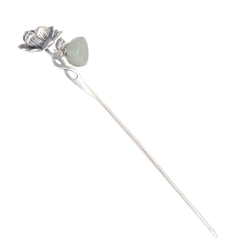 Chinese S925 Silver Lotus Hairpin Hanfu Accessory - Image 6