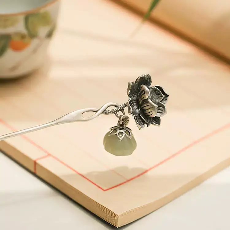 Chinese S925 Silver Lotus Hairpin Hanfu Accessory — feature 11