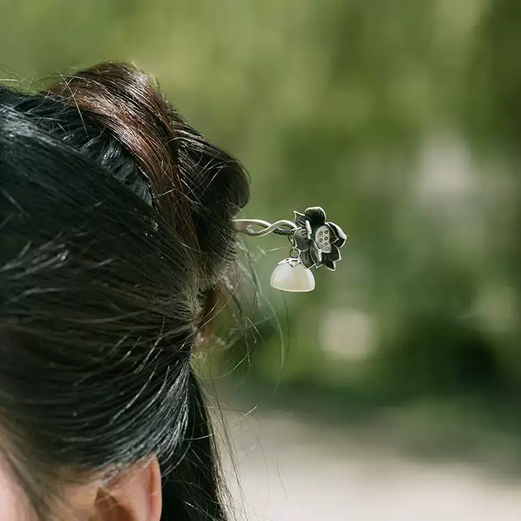 Chinese S925 Silver Lotus Hairpin Hanfu Accessory — feature 2