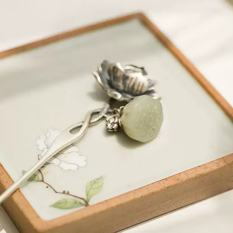 Chinese S925 Silver Lotus Hairpin Hanfu Accessory — feature 5