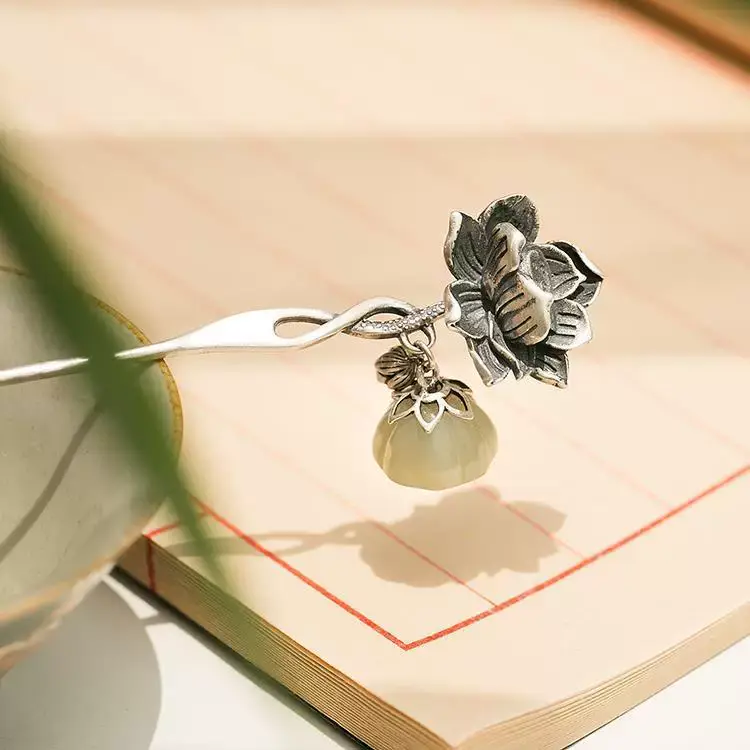 Chinese S925 Silver Lotus Hairpin Hanfu Accessory — feature 7