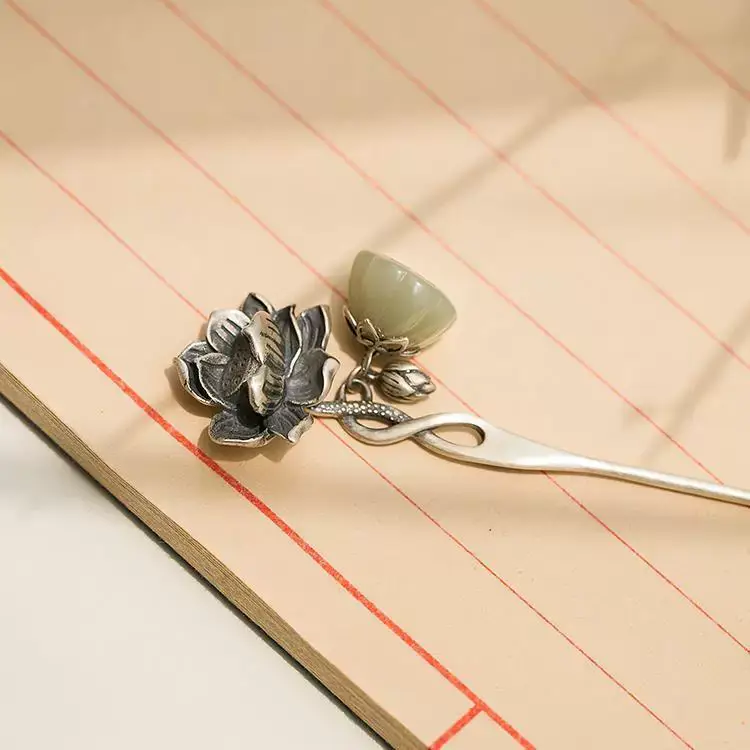 Chinese S925 Silver Lotus Hairpin Hanfu Accessory — feature 9