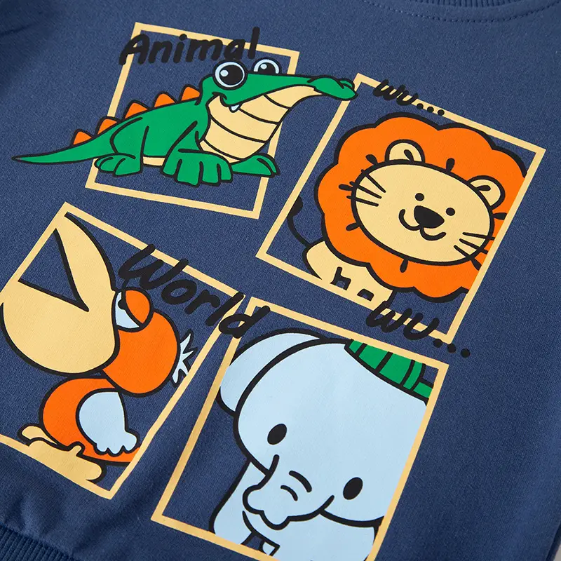 2025 Kids Cartoon Lion Sweatshirt Set Blue Grey Cotton - Image 5