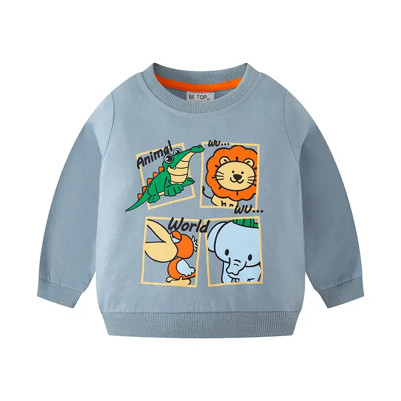 2025 Kids Cartoon Lion Sweatshirt Set Blue Grey Cotton - Image 2