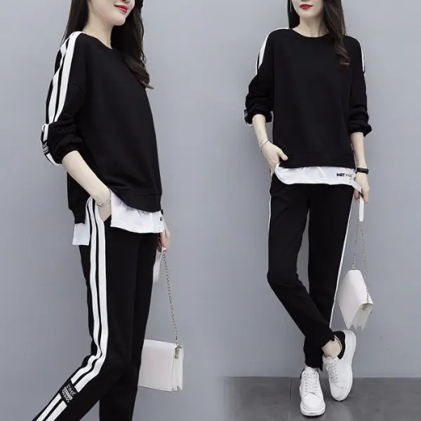 Women's Pink Sweatpants Set with White Stripes - Image 5