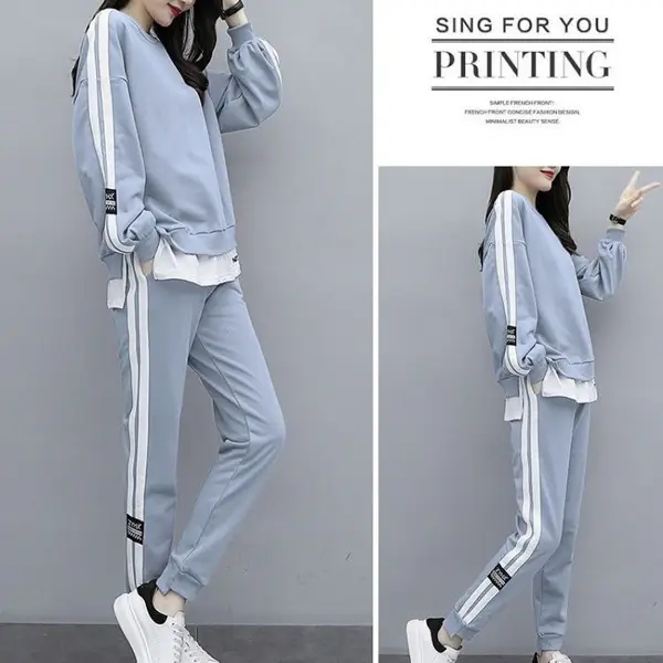 Women's Pink Sweatpants Set with White Stripes - Image 7