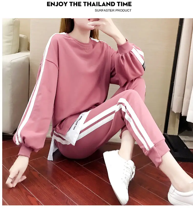 Women's Pink Sweatpants Set with White Stripes — feature 17
