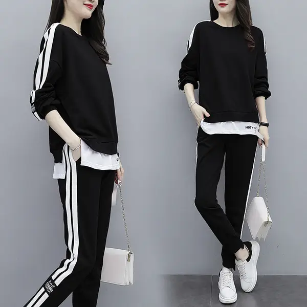 Women's Pink Sweatpants Set with White Stripes - Image 3