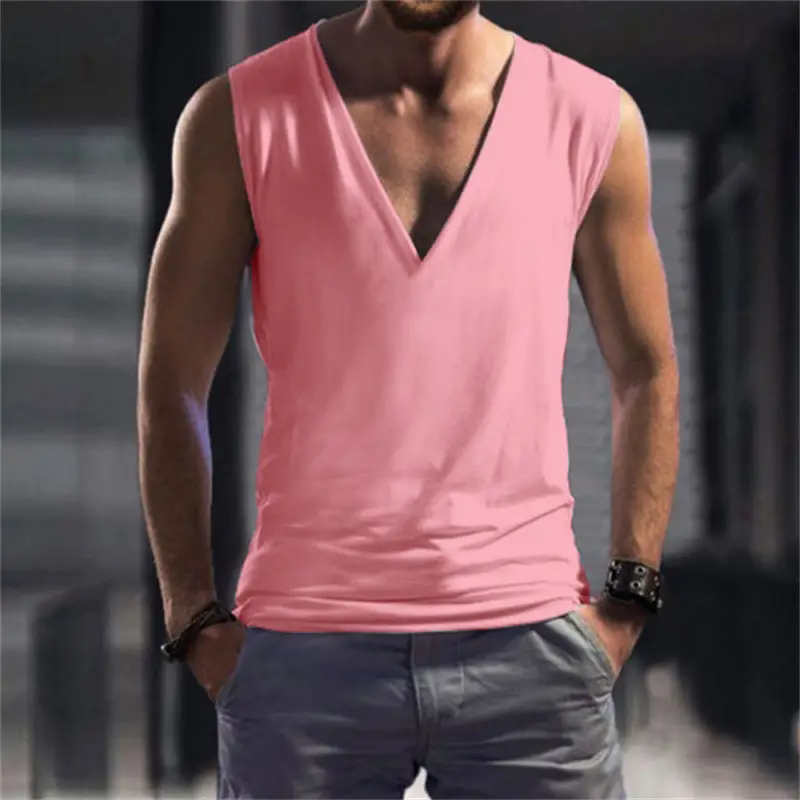 Men's Pink V-Neck Sleeveless Vest Casual Wear