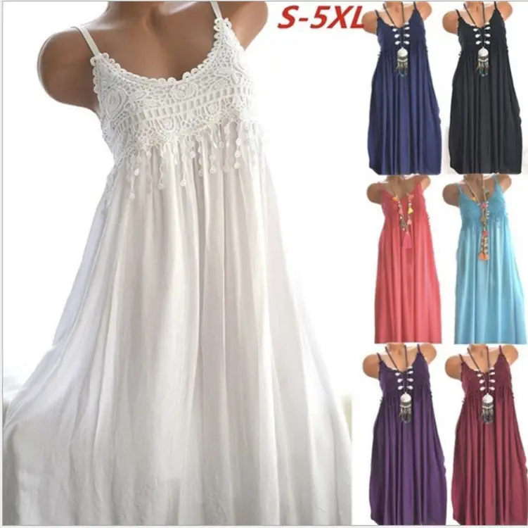 Black Lace Stitching Mid-Length Dress with Tassel Detail - Image 5