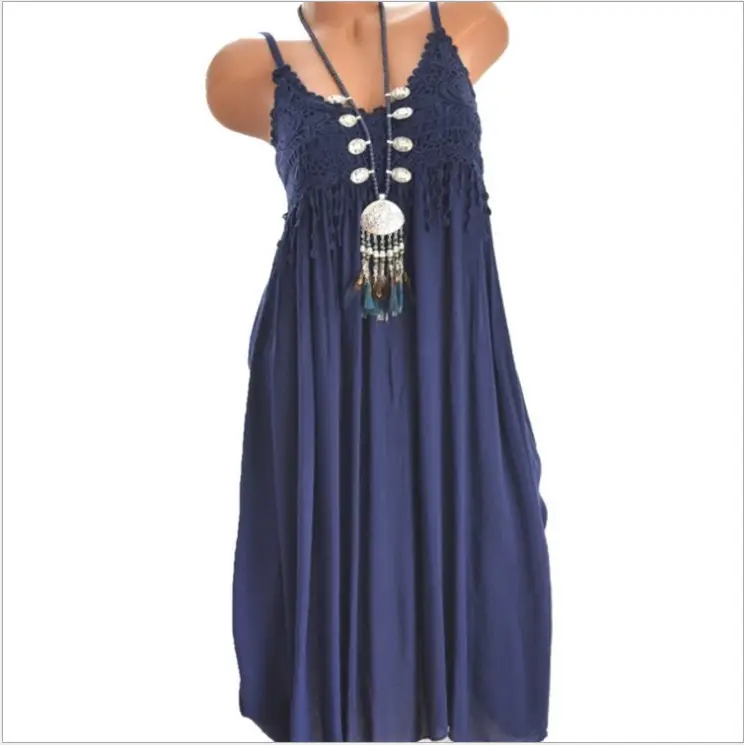Black Lace Stitching Mid-Length Dress with Tassel Detail — feature 56