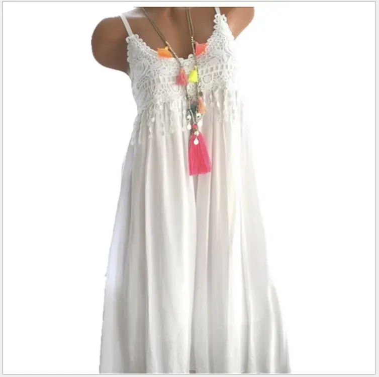 Black Lace Stitching Mid-Length Dress with Tassel Detail — feature 59