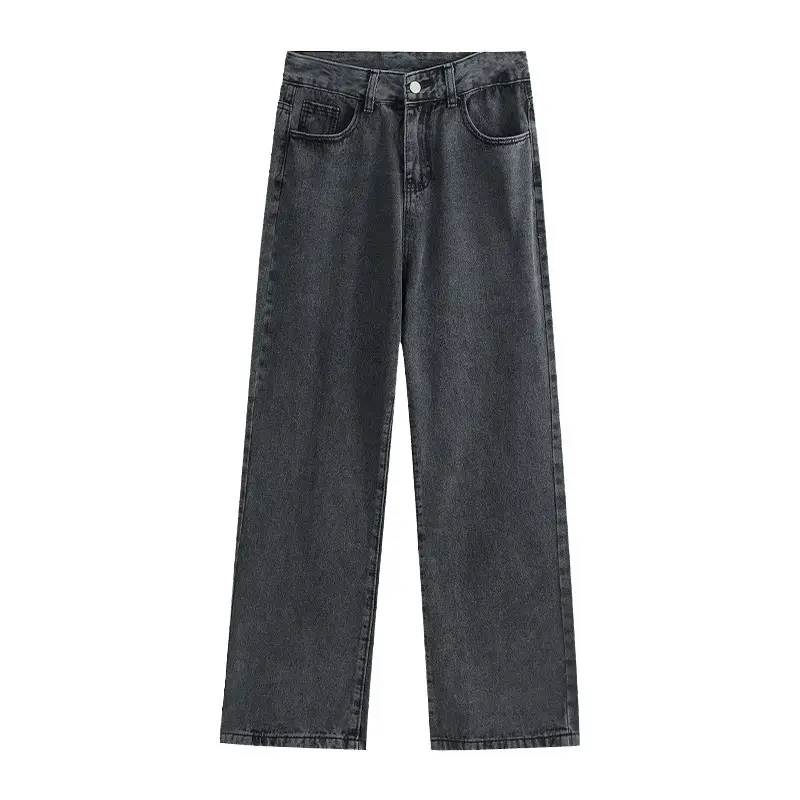 Women Wide Leg Slim Jeans Dark Grey Korean Style - Image 26