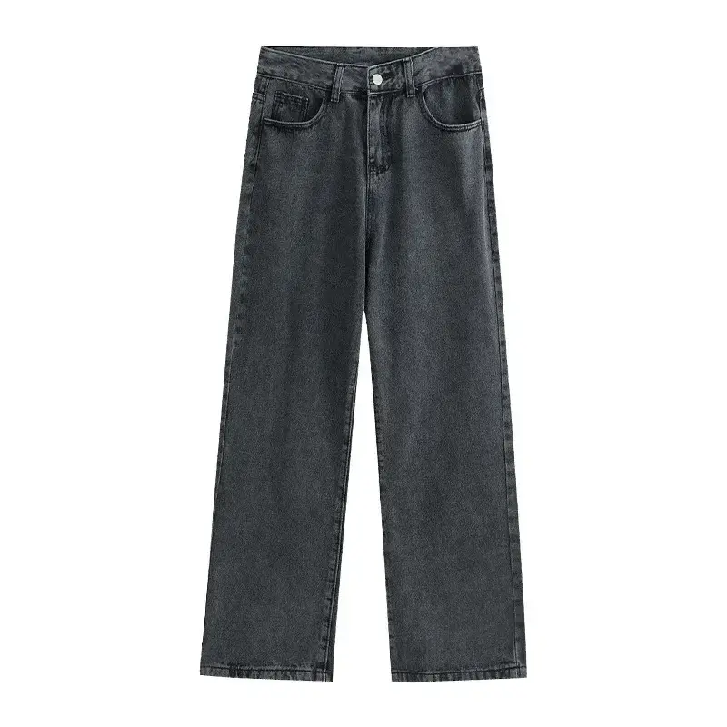 Women Wide Leg Slim Jeans Dark Grey Korean Style - Image 11