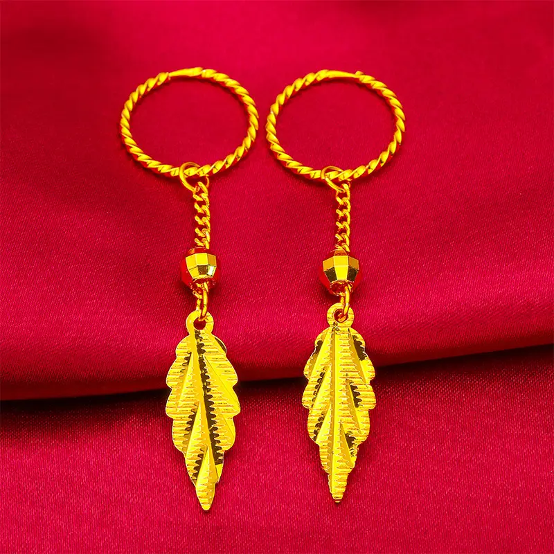 Gold Feather Tassel Earrings for Women - Image 2