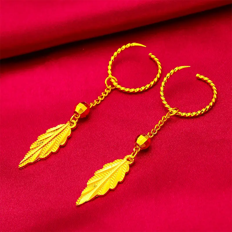 Gold Feather Tassel Earrings for Women - Image 3
