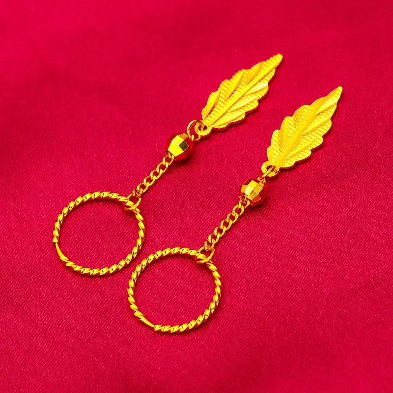 Gold Feather Tassel Earrings for Women - Image 4