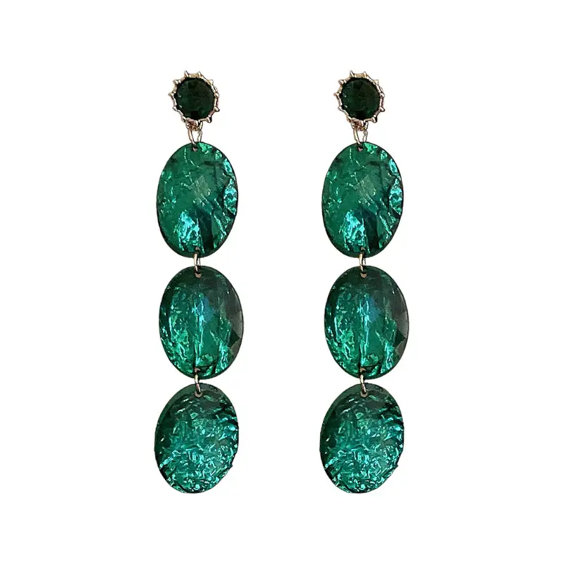 Vintage Emerald Acrylic Diamond Earrings for Women - Image 6
