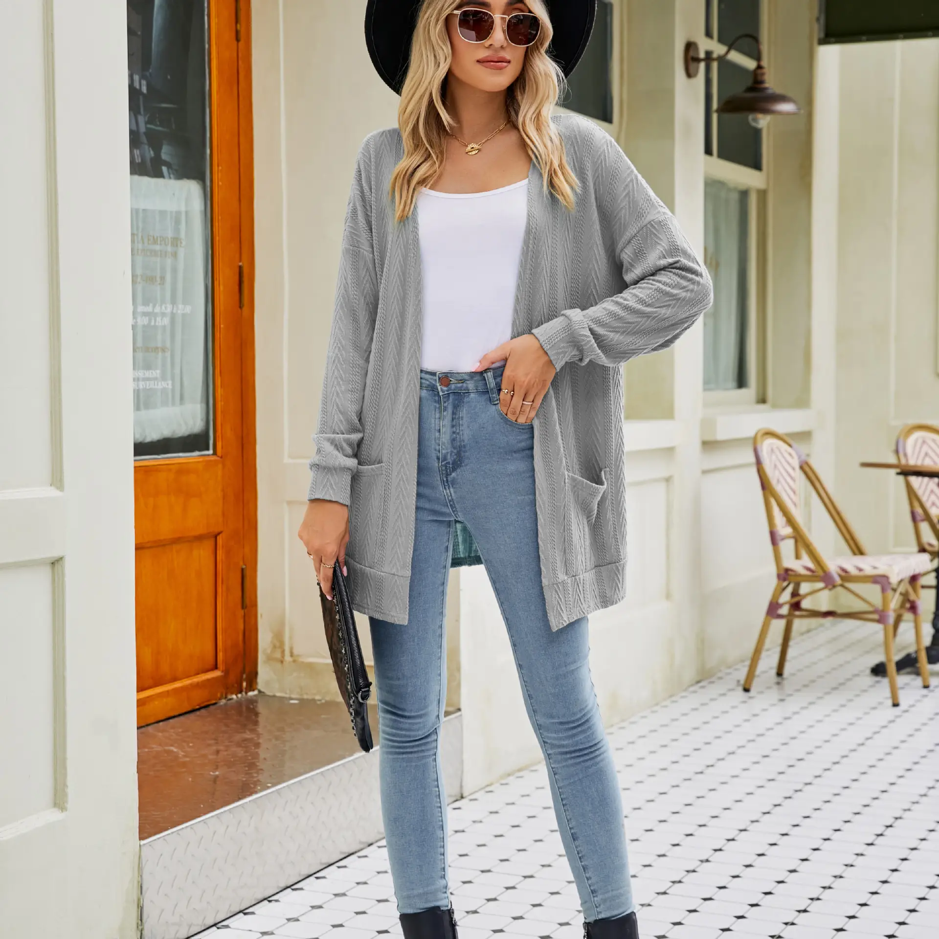 Women's Long Sleeve Cardigan Sweater Brown Cotton Autumn Coat - Image 6