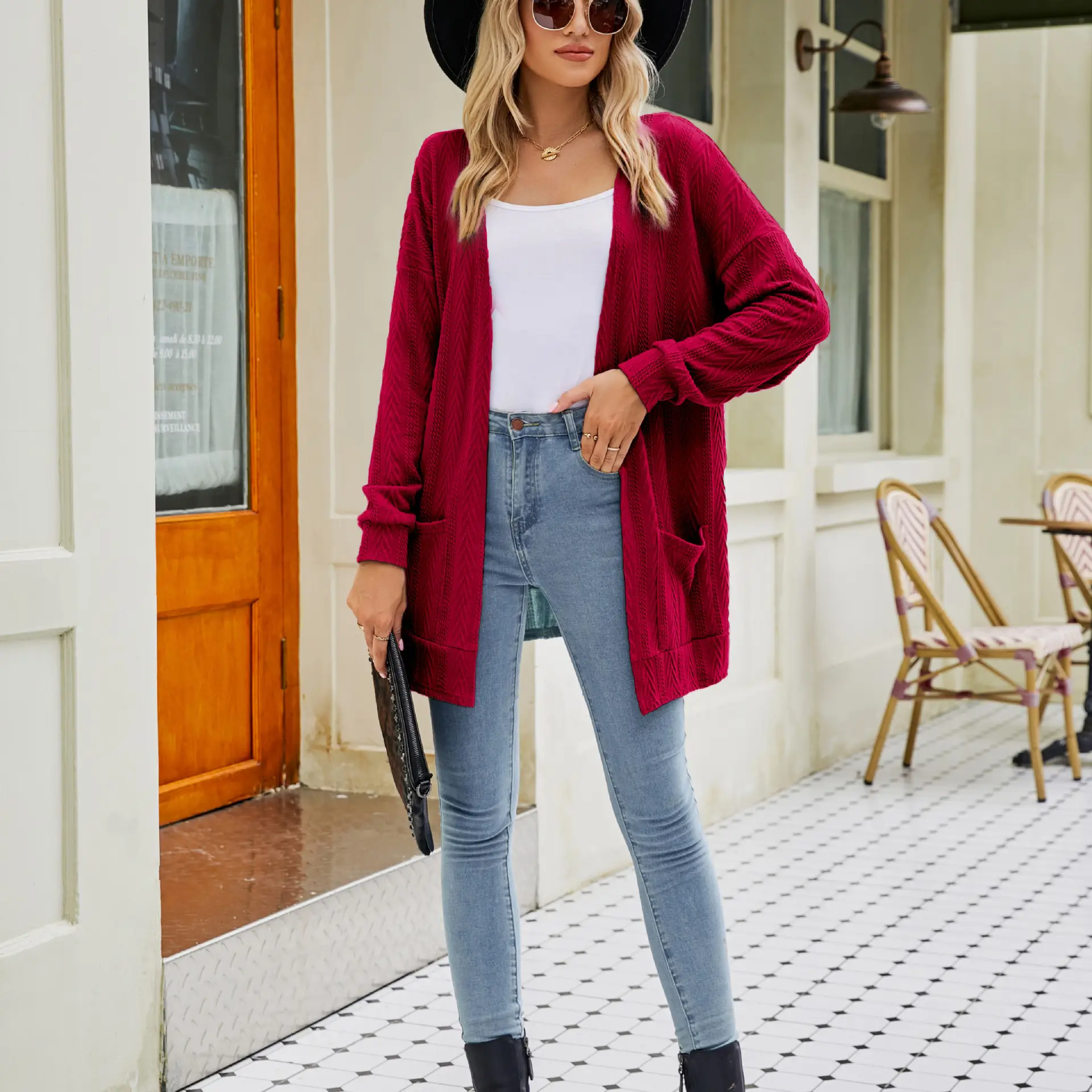 Women's Long Sleeve Cardigan Sweater Brown Cotton Autumn Coat - Image 8