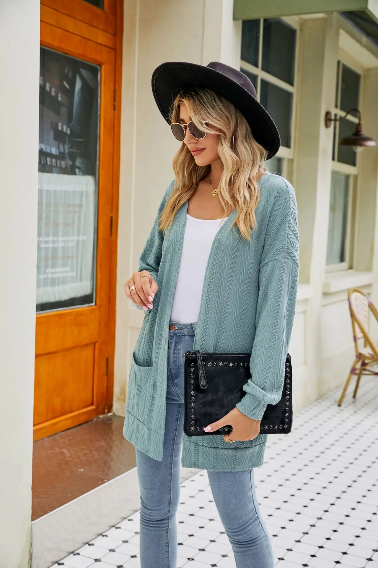 Women's Long Sleeve Cardigan Sweater Brown Cotton Autumn Coat - Image 3