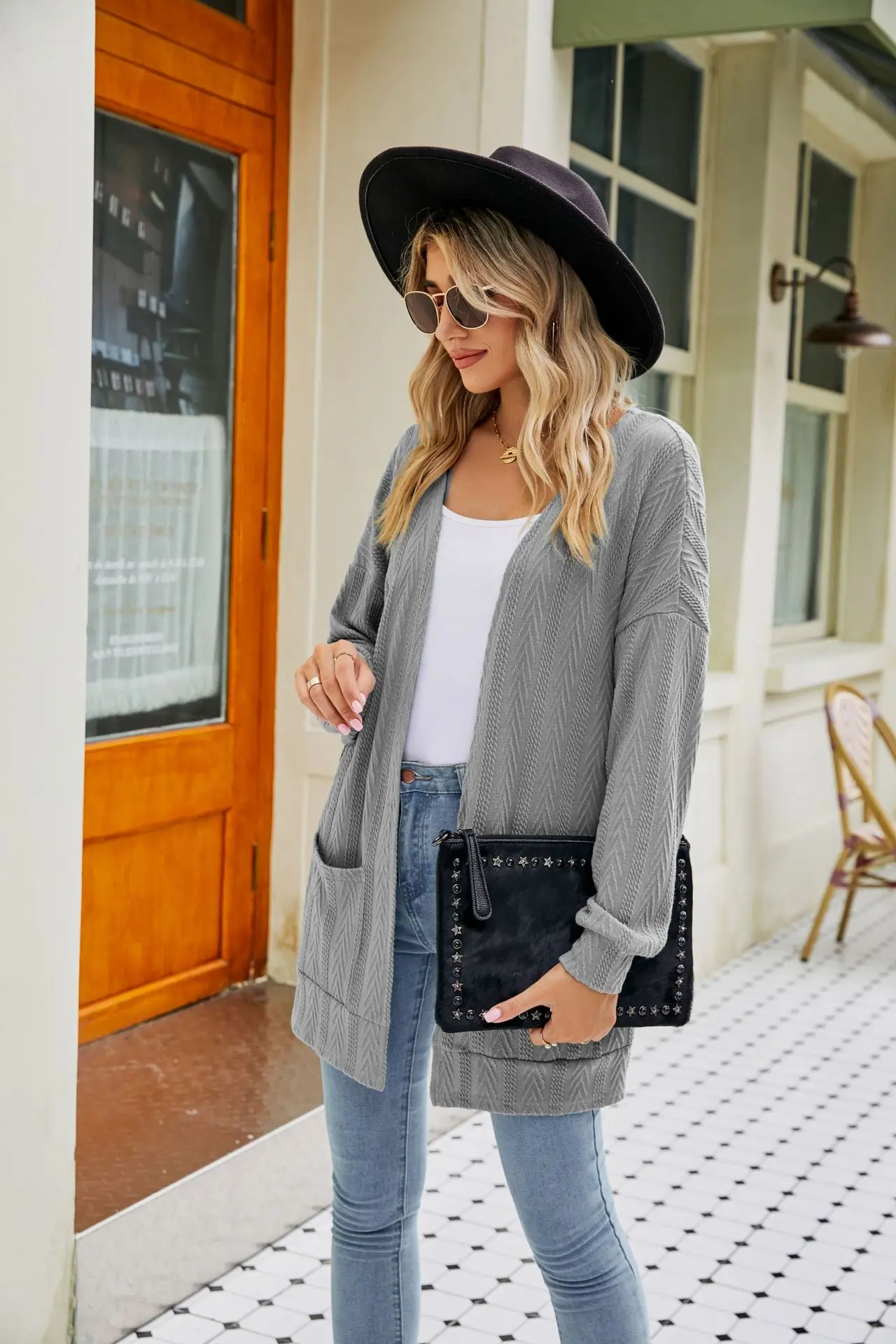 Women's Long Sleeve Cardigan Sweater Brown Cotton Autumn Coat - Image 4