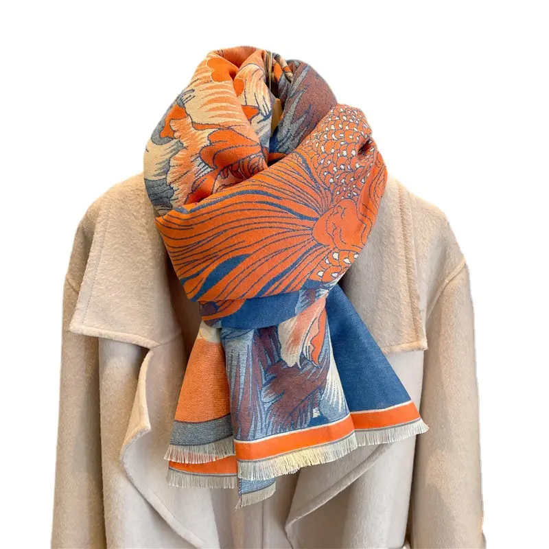 Women's Winter Warm Cashmere Scarf with Abstract Print - Image 9
