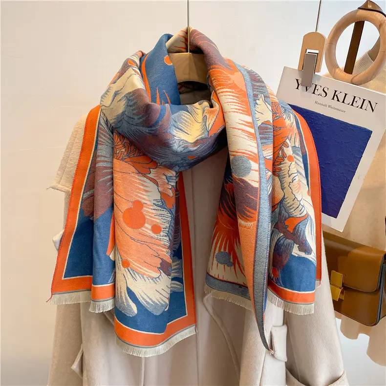 Women's Winter Warm Cashmere Scarf with Abstract Print - Image 2