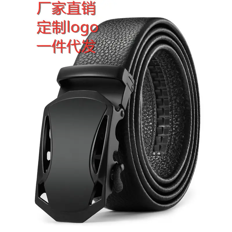 Men's Black Leather Belt with Automatic Buckle - Image 6