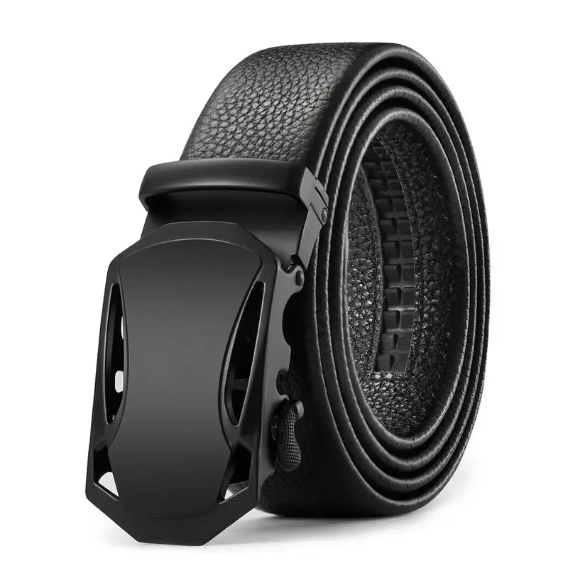 Men's Black Leather Belt with Automatic Buckle - Image 2