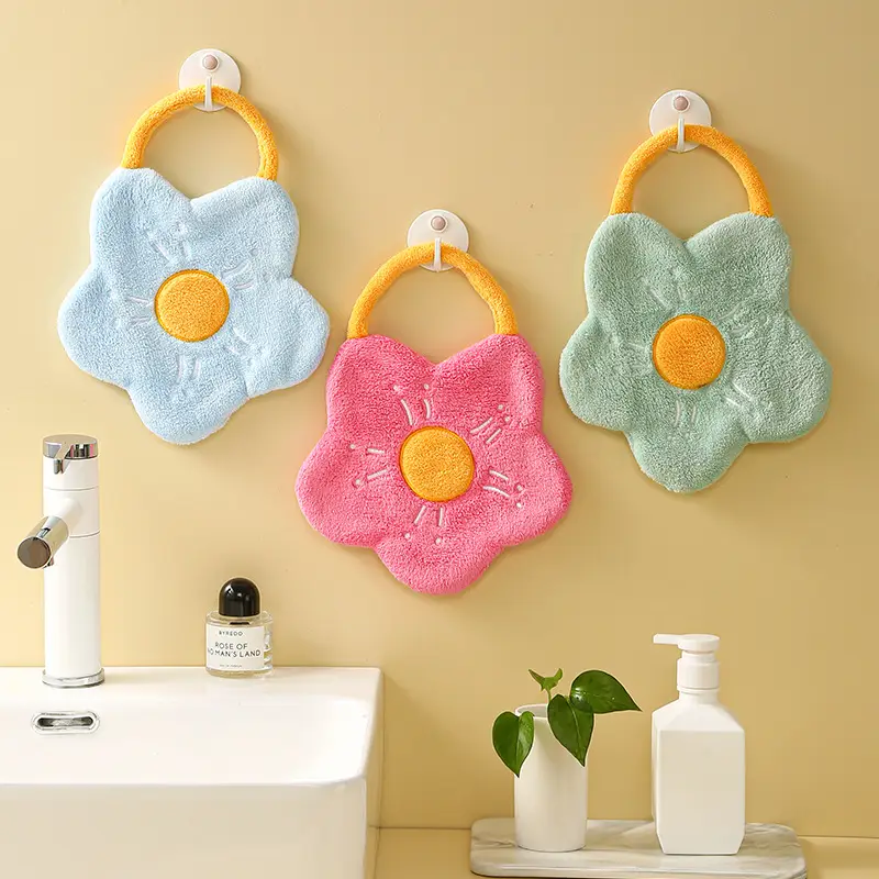 Red Floral Fleece Hand Towel for Kids - Image 8