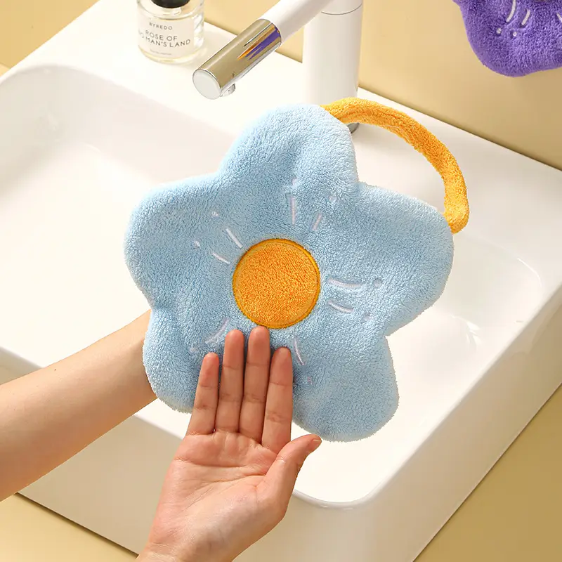 Red Floral Fleece Hand Towel for Kids - Image 9