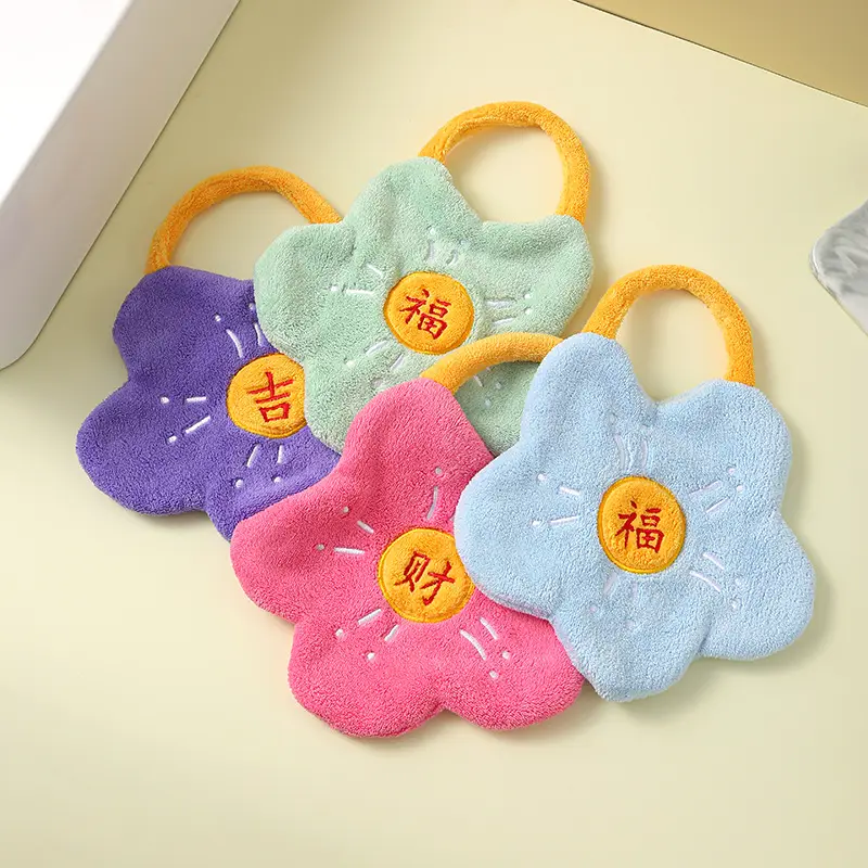 Red Floral Fleece Hand Towel for Kids - Image 10