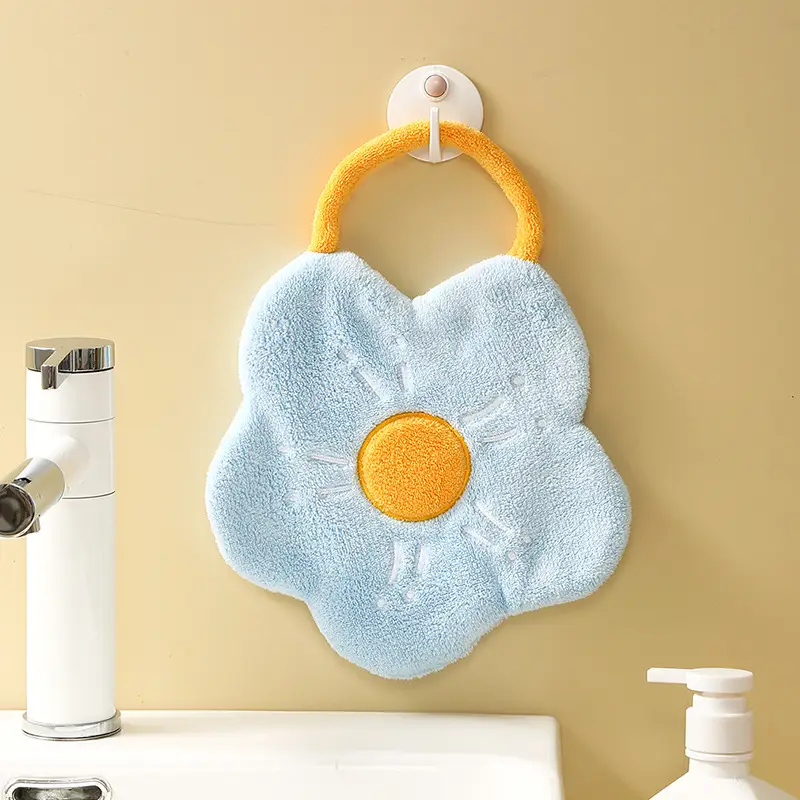 Red Floral Fleece Hand Towel for Kids - Image 2
