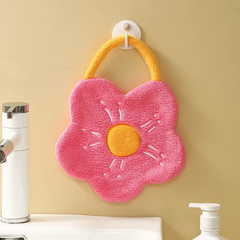 Red Floral Fleece Hand Towel for Kids - Image 4