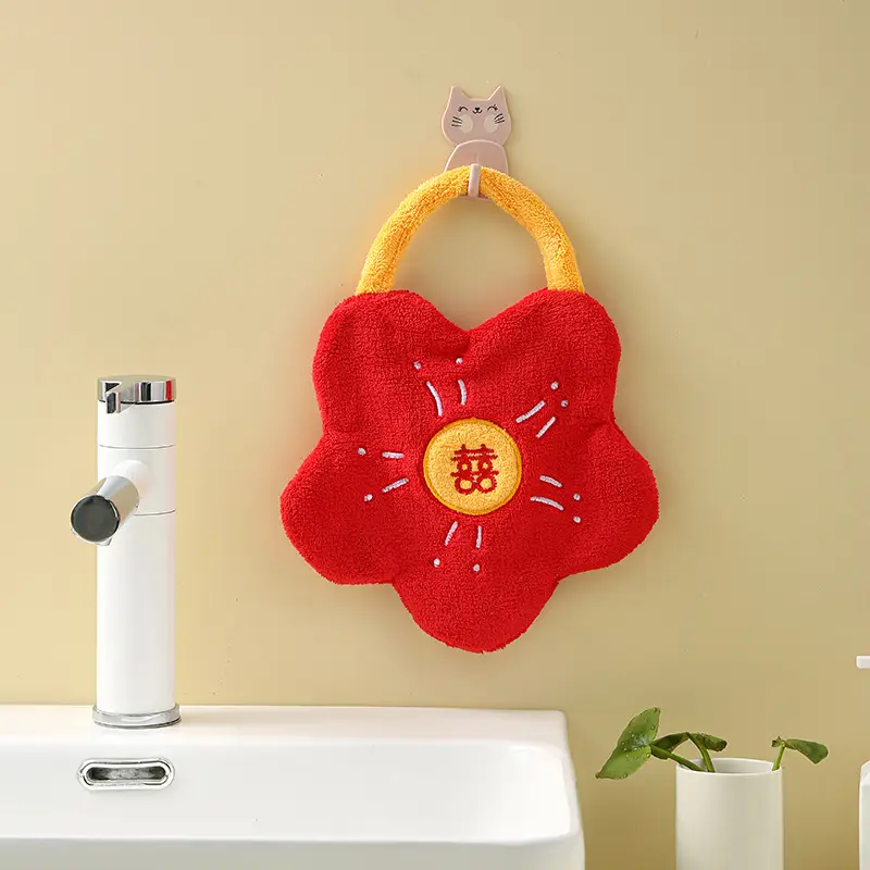 Red Floral Fleece Hand Towel for Kids - Image 5