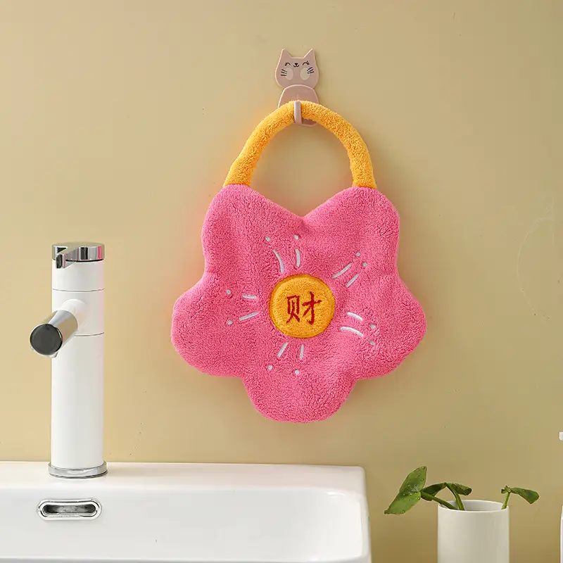 Red Floral Fleece Hand Towel for Kids - Image 6