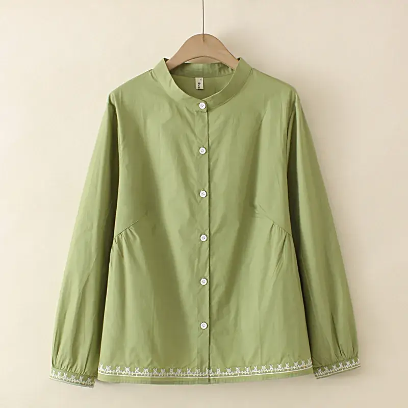 Women Embroidered Cotton Long Sleeve Shirt White 2022 - Image 3