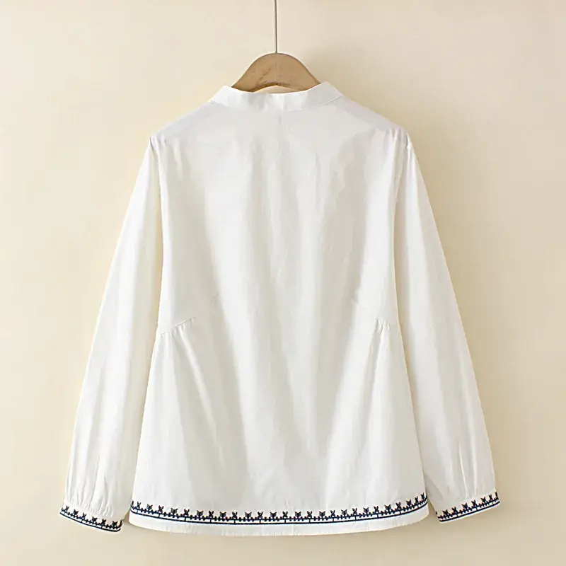 Women Embroidered Cotton Long Sleeve Shirt White 2022 - Image 5